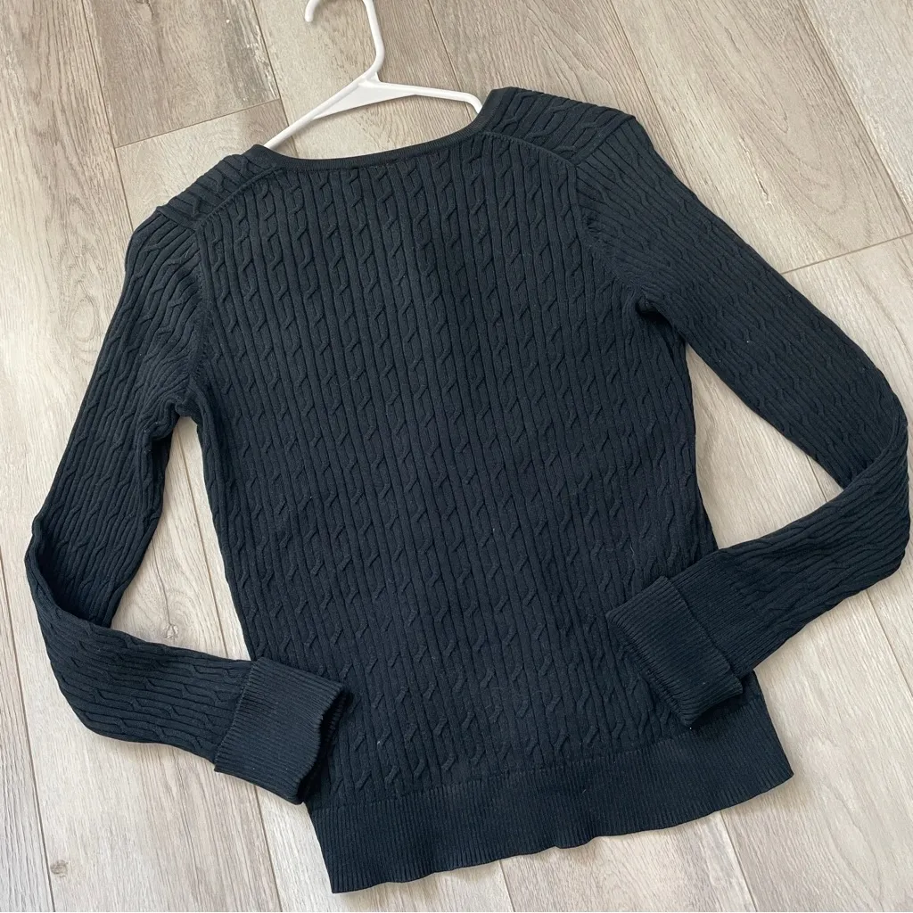 Talbots Fisherman Cardigan pima cotton cable knit womens Navy Blue small classic - Image 5