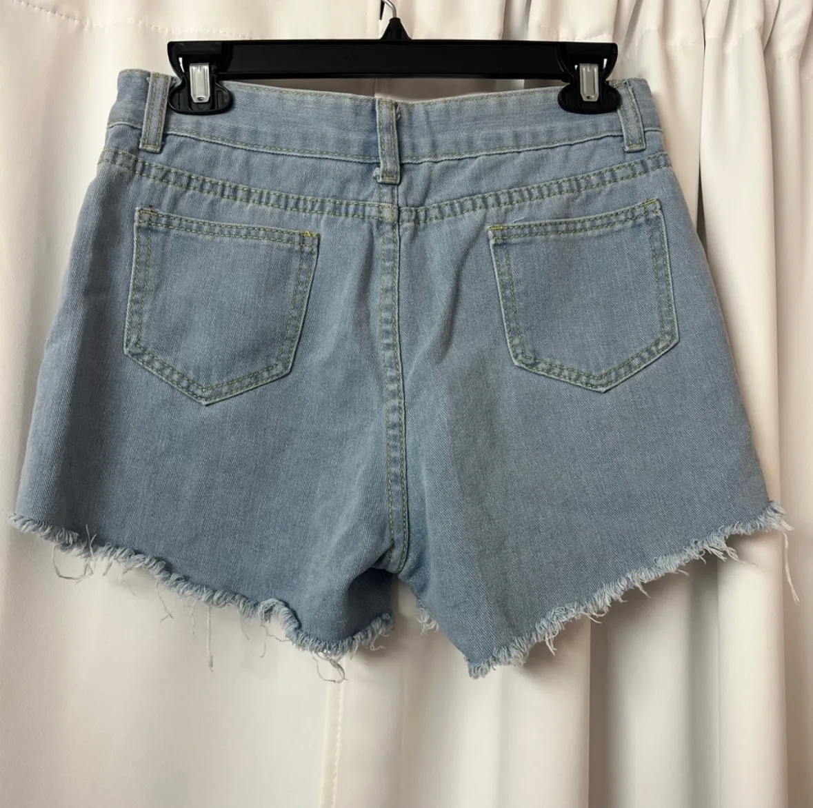 Light Blue Distressed Ripped Denim Y2K Jean Shorts Size 28 - Image 4
