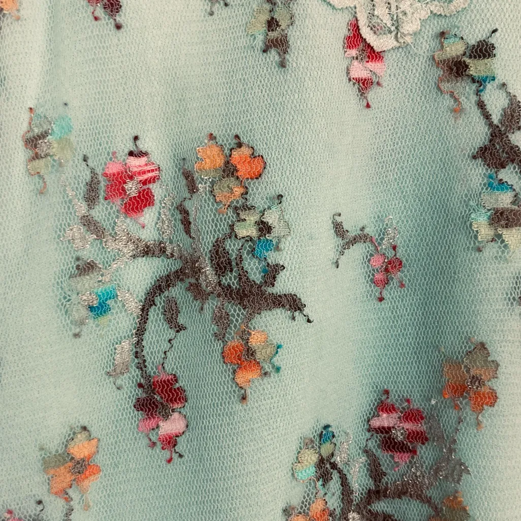 Vintage Y2K Arden B sea foam blue green floral embroidered mesh overlay cami. S - Image 4