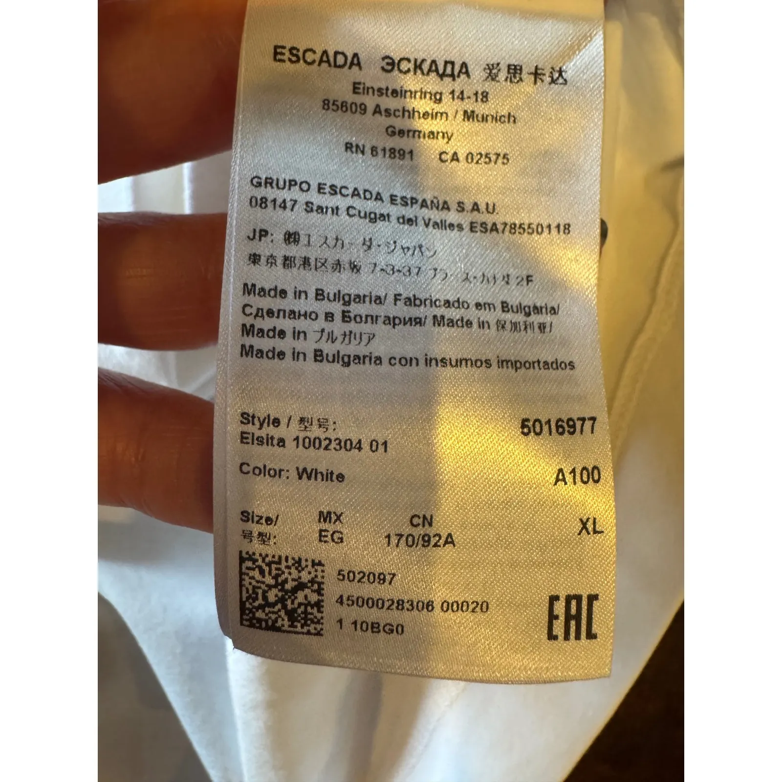 Escada Shirt Women XL White Sequin Logo Short‎ Sleeve Round Neck Tee Luxury - Image 8