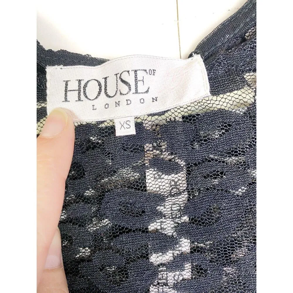 HOUSE OF CB Carmine Black Lace Long Sleeve Sheer Bodysuit XS - Image 5