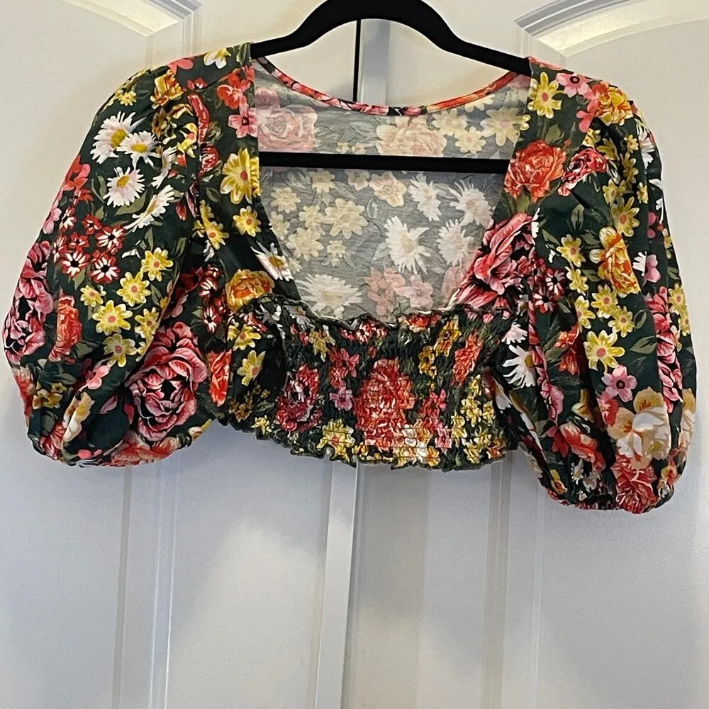 Zara Floral Crop Top - Women Size S - Green - Image 5