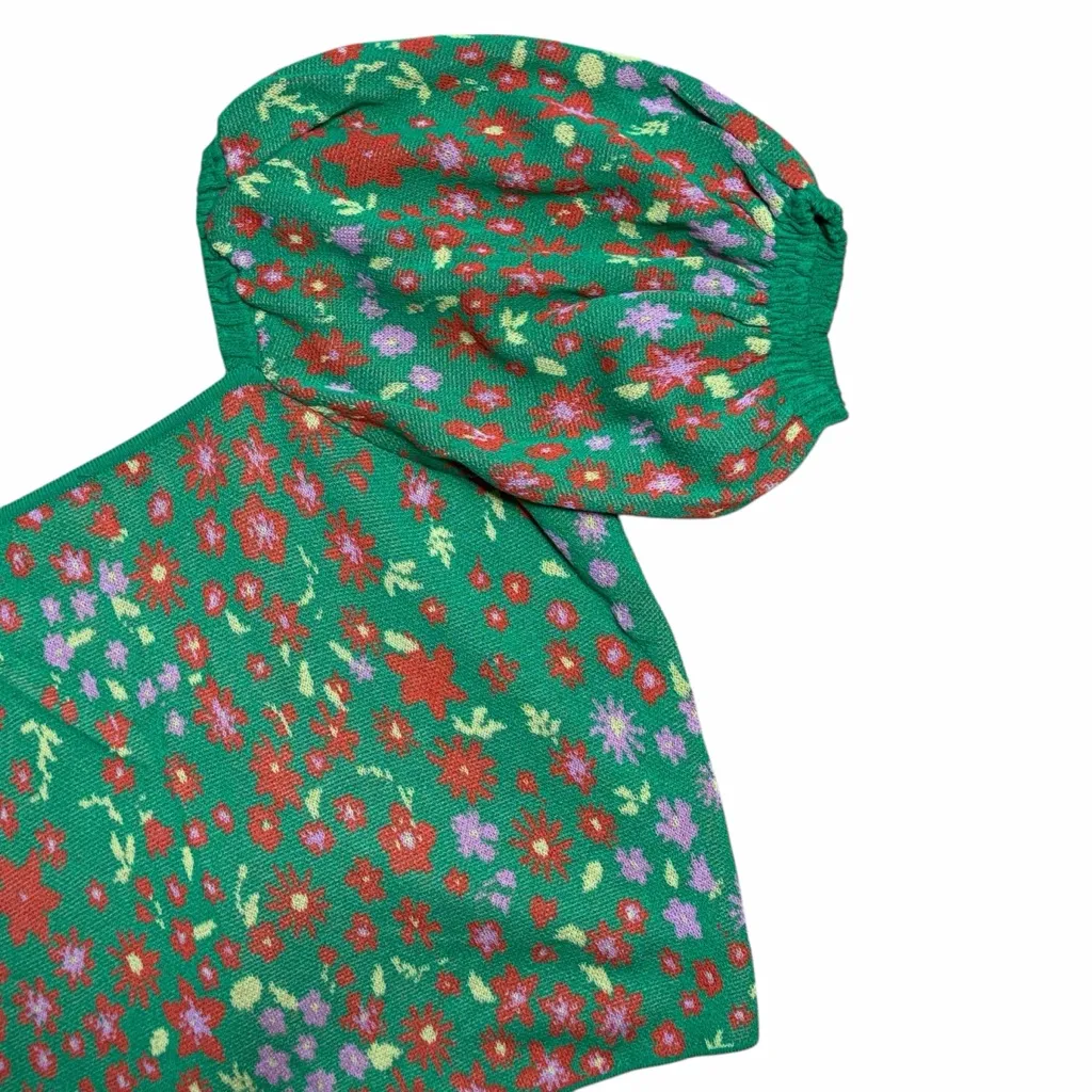 525 Green Garden Floral Print Puff Sleeve Blouse Womens L - Image 5