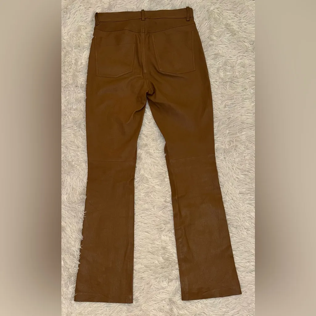 NEW Vince brown Stretch Bootcut Lamb Leather Pants Sz 6 - Image 4