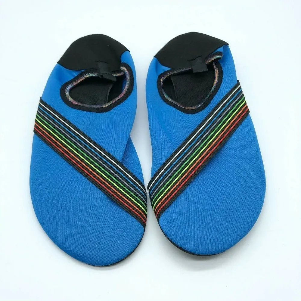Womens Water Shoes Slip On Fabric Rainbow Stripe Blue 44/45 US 10/11 - Image 2