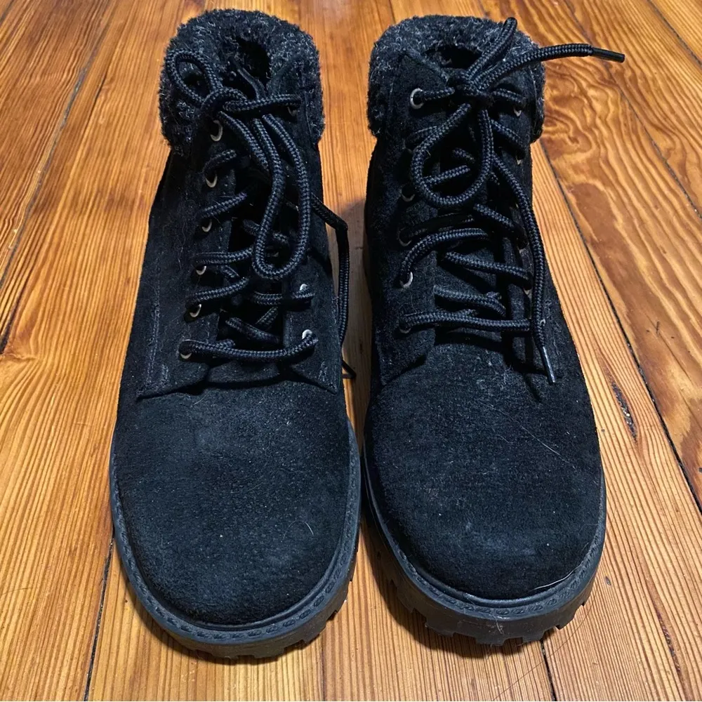 Predictions Womens Leather Boots Black Suede Lace up Cuff Ankle Size 7 - Image 3