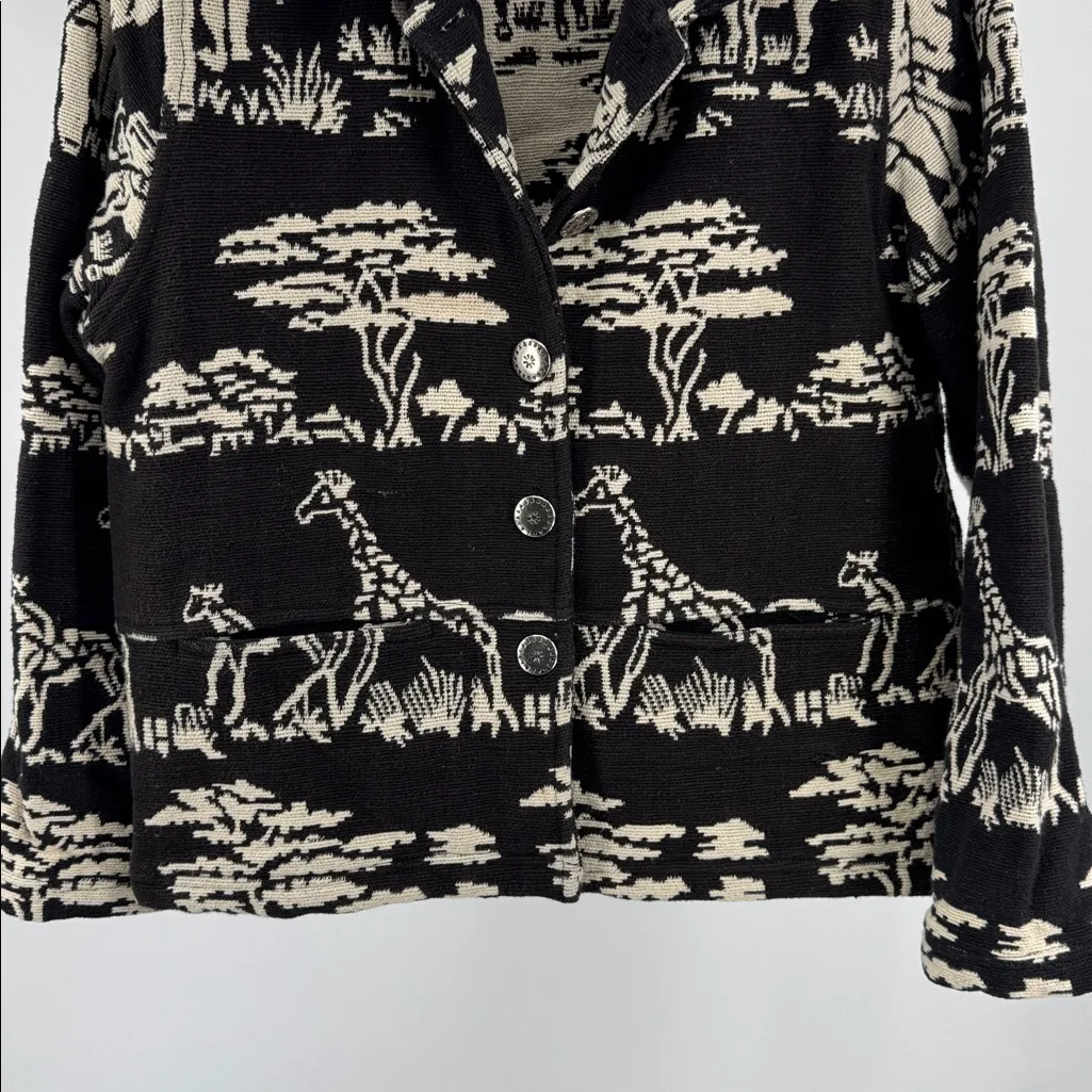 New Identity tapestry Black cream Safari Print blazer jacket M elephant neutral Size M - Image 6