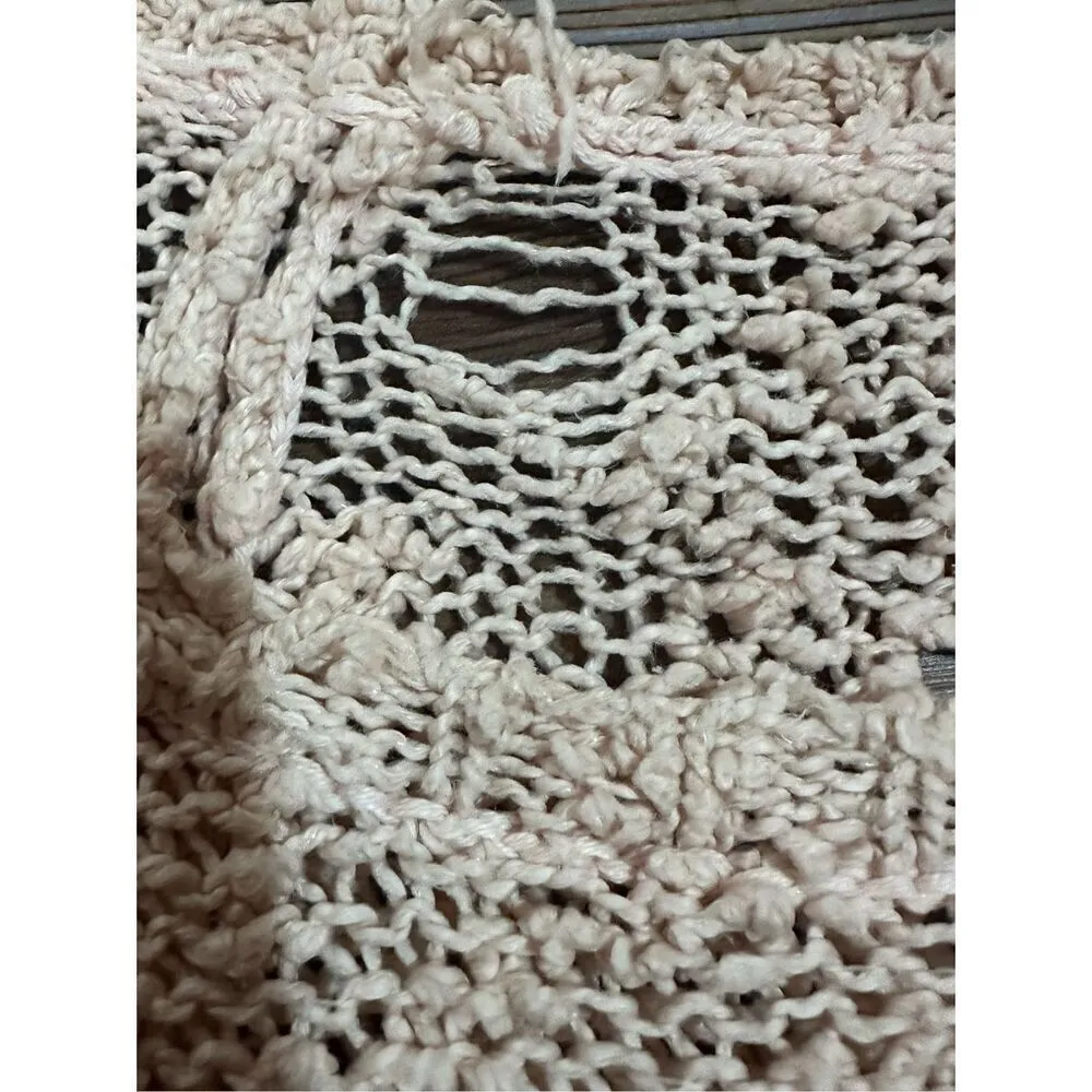 Anthropologie Sylt Boucle Pointelle Pullover Sweater Knitted Knotted Pink croche - Image 9