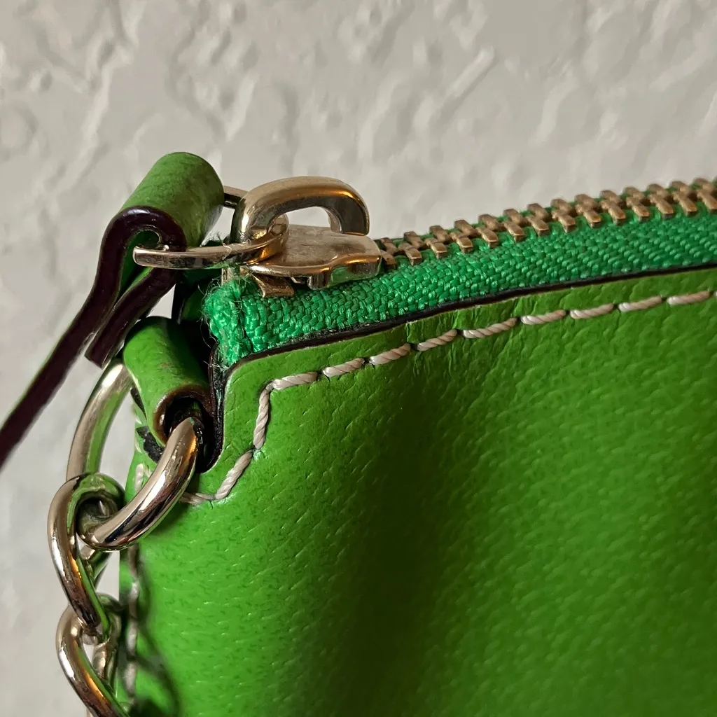 Kate Spade: Wellesley Green Leather Chain Bag- Gold Tone- Shoulder Bag - Image 3