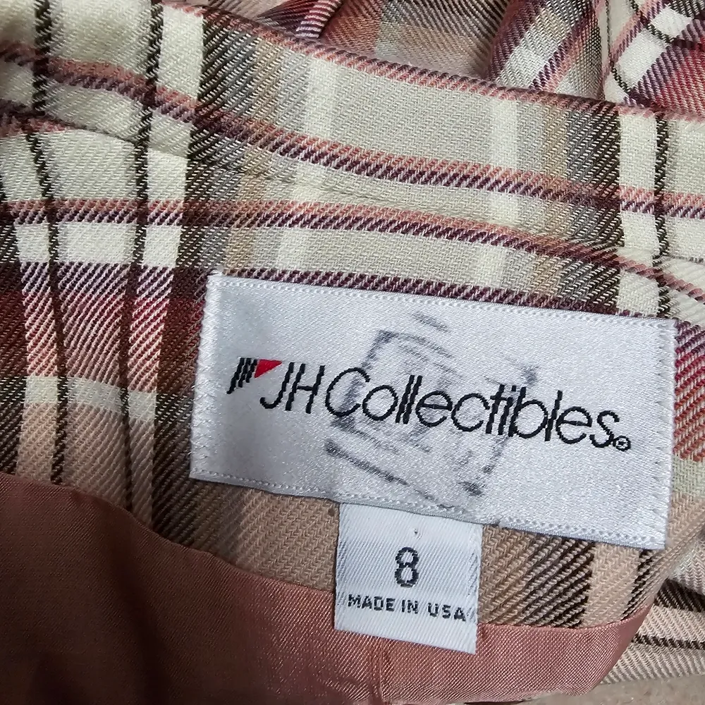 Vintage JH Collectibles 80s Pink & Cream Plaid Double Breasted Blazer Size 8 - Image 5