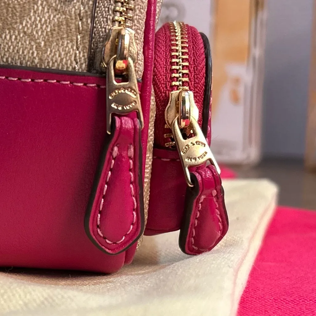 Coach Fuchsia and Beige Mini Backpack Bag - Image 9