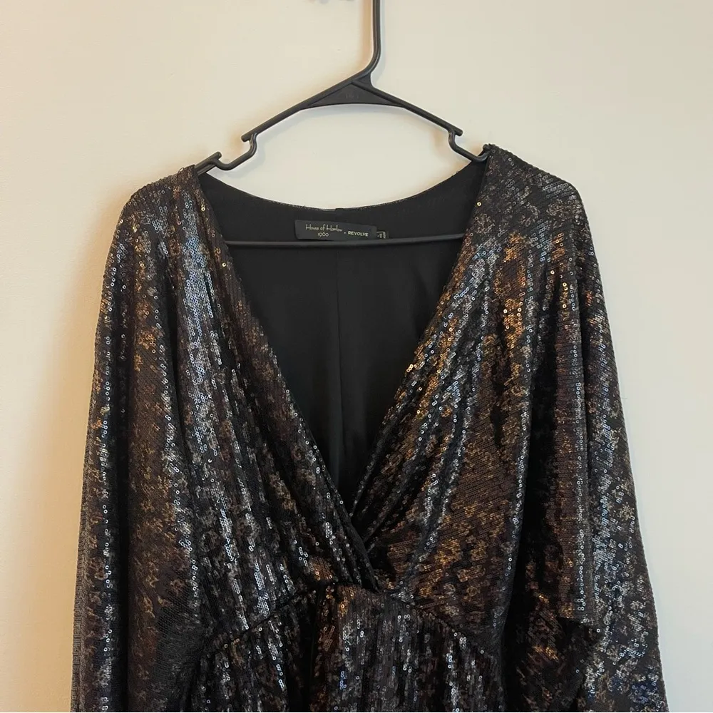 House of Harlow 1960 x Revolve Sequin Mini Animal Print Dress Flare Sleeve - Image 3