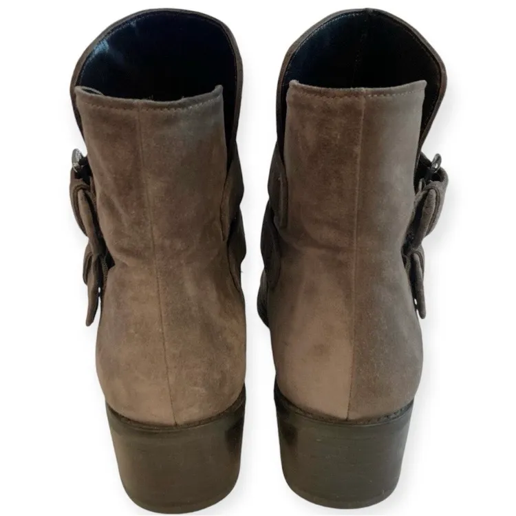 Stuart Weitzman Strapduo Ankle Boots Brown Suede Leather Buckle Size 9 - Image 5