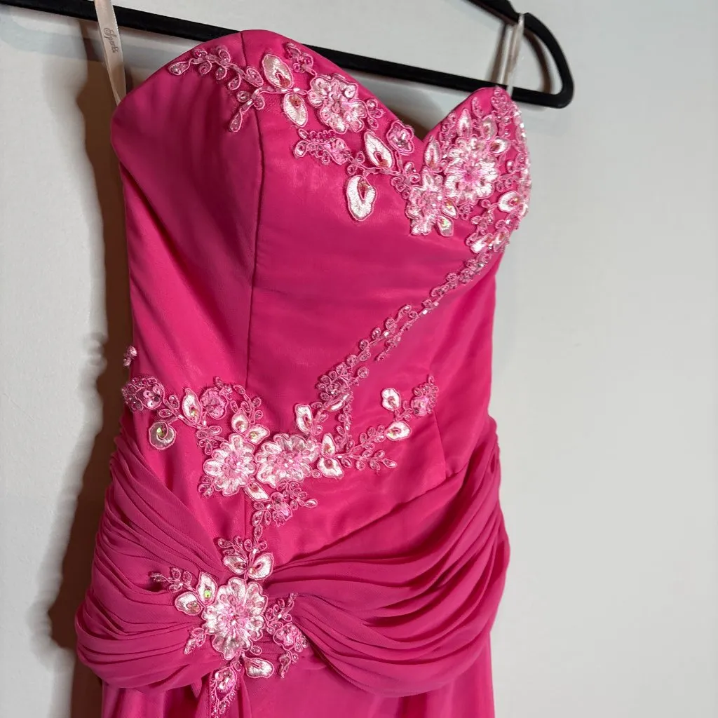 Y2K pink formal flower embellished gown dress - Image 2