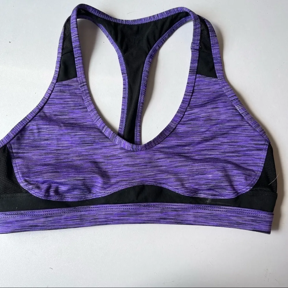 Athletic Performance Racerback Support Sports Bra Purple Black Medium - Image 2