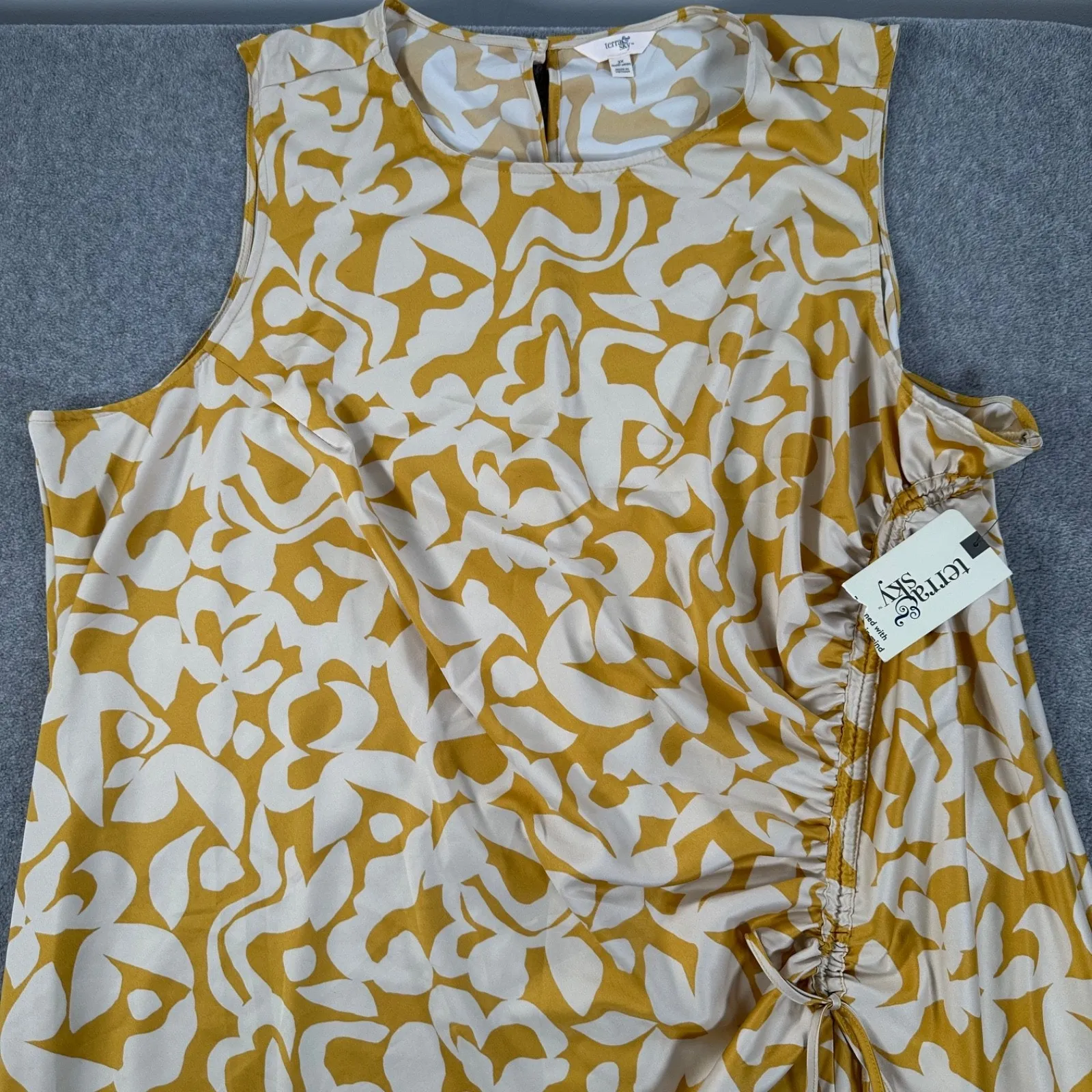 Terra & Sky Ruched Side Midi Dress Plus Size 3X 24W/26W Yellow Sleeveless New - Image 2