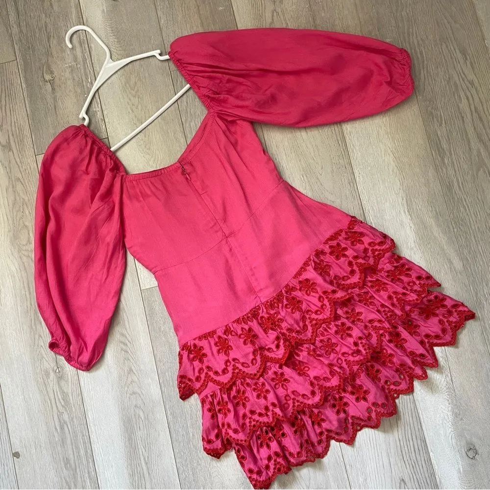 Lovers + Friends (NWT) Aella Mini Dress Pink (xsmall) eyelet puff sleeve party - Image 7