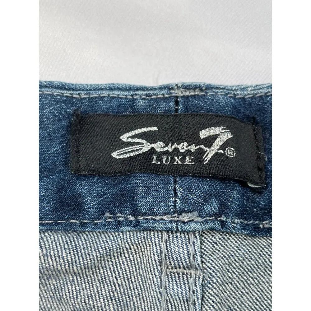 7 For All Mankind SKU 7571 Womens Distressed Blue Denim Jean Shorts Size 22 - Image 16