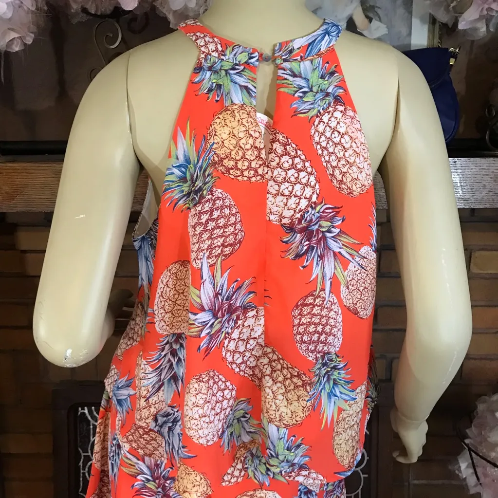 CRESCENT ORANGE & BLUE PINEAPPLE PRINT FLOWY SHORTS & TUNIC SET NWT (S) - Image 8