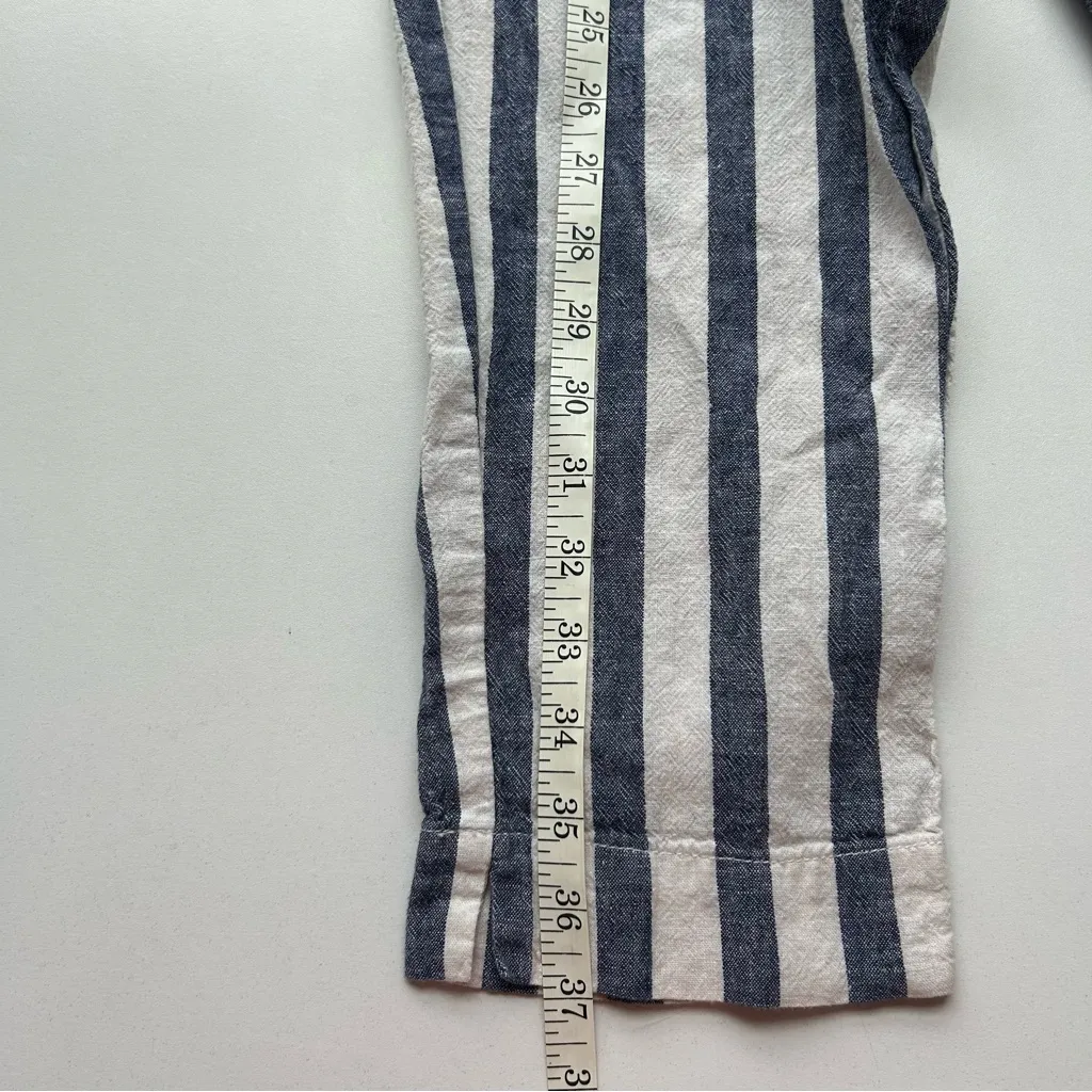 beachlunchlounge Navy and White Striped Cropped Pants - Image 9