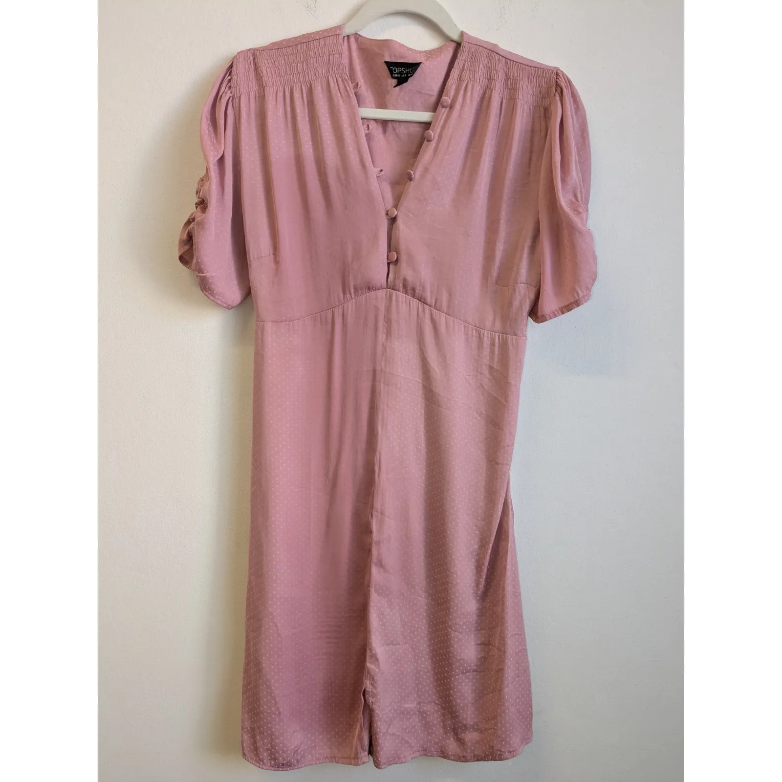 TOPSHOP Women's Mini Dress Short Sleeve V-Neck Tie Back Pink Size 8 - Image 2