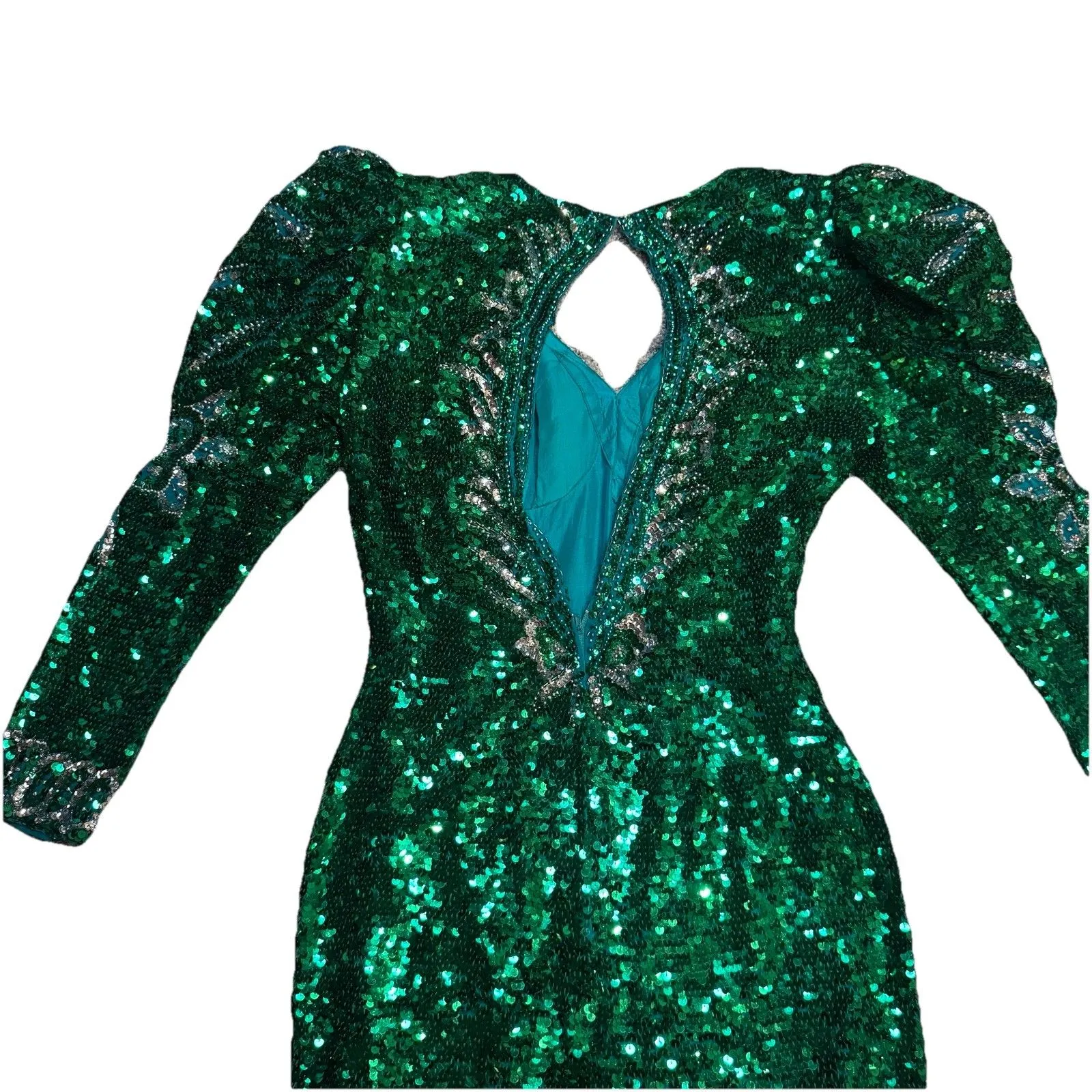 Sho Max VINTAGE 100% Pure Silk Sequin Dress Size Small Formal Green Gown Size M Size M - Image 15