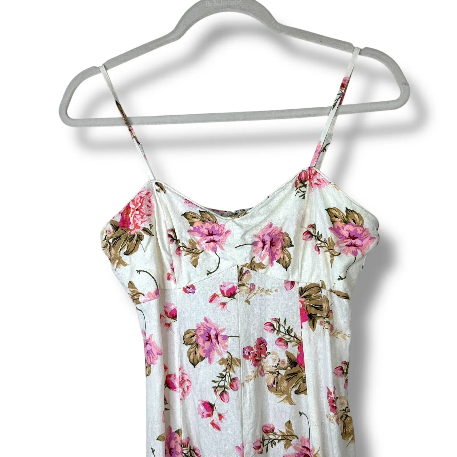 Joie Pink Floral Print Sea Scape Linen Sundress Spaghetti Strap Maxi Dress - Image 3