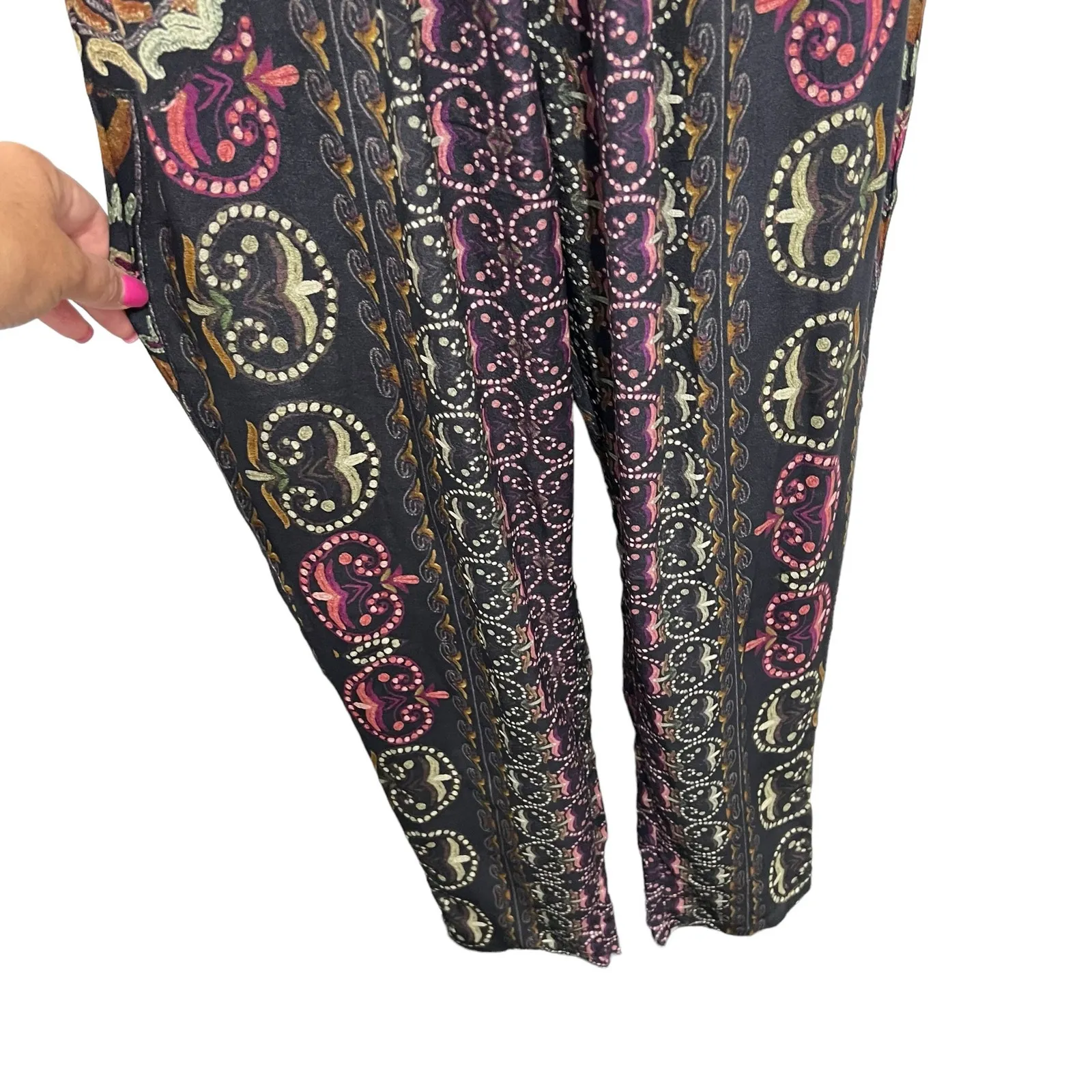 Hemant & Nandita Embroidered 100% Silk Jumpsuit Open Side & Back S Indie Boho - Image 12