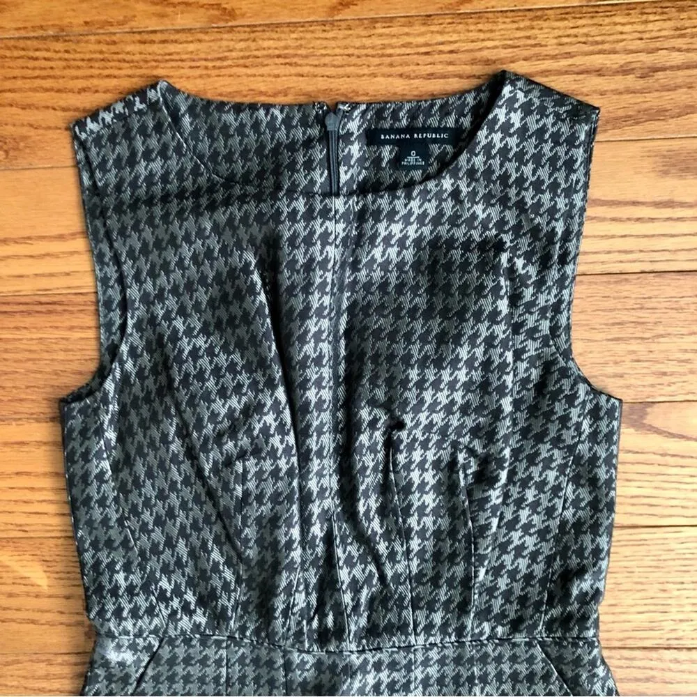 Banana Republic Houndstooth Silk Silver Black Sheath Mini Dress Women’s Size 0 - Image 3