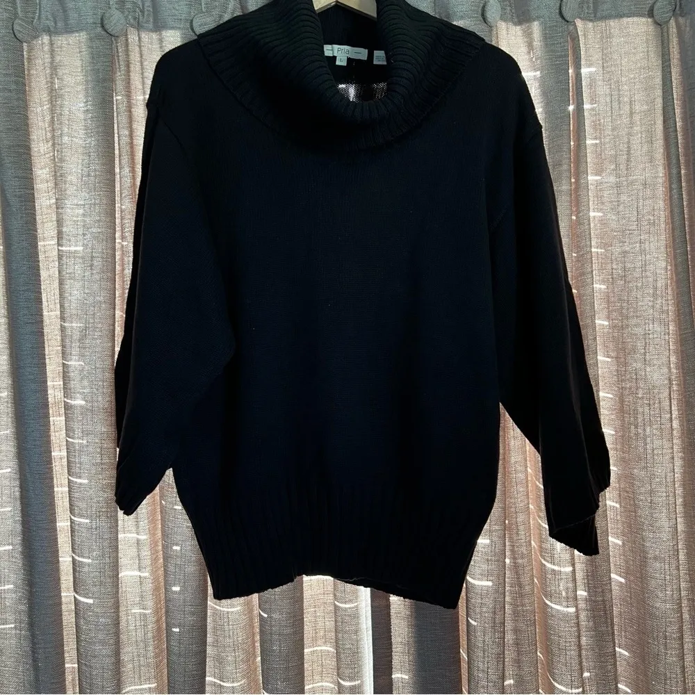 Pria Black Cotton Batwing Elbow Length Turtleneck Sweater Size Large - Image 4
