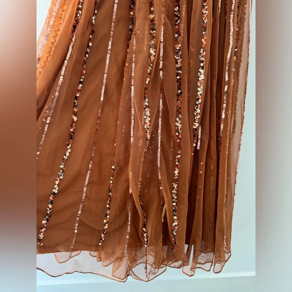 MAC DUGGAL Embellished One Shoulder A Line Gown in Copper 4 - Image 12