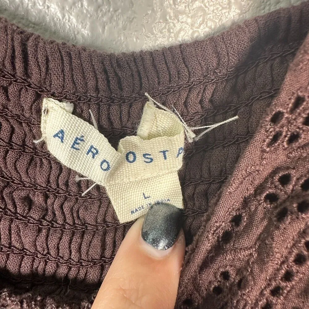 Aeropostale Brown Lace Fairy Flowy Boho Bohemian Ethereal Crop Blouse Size Large - Image 5