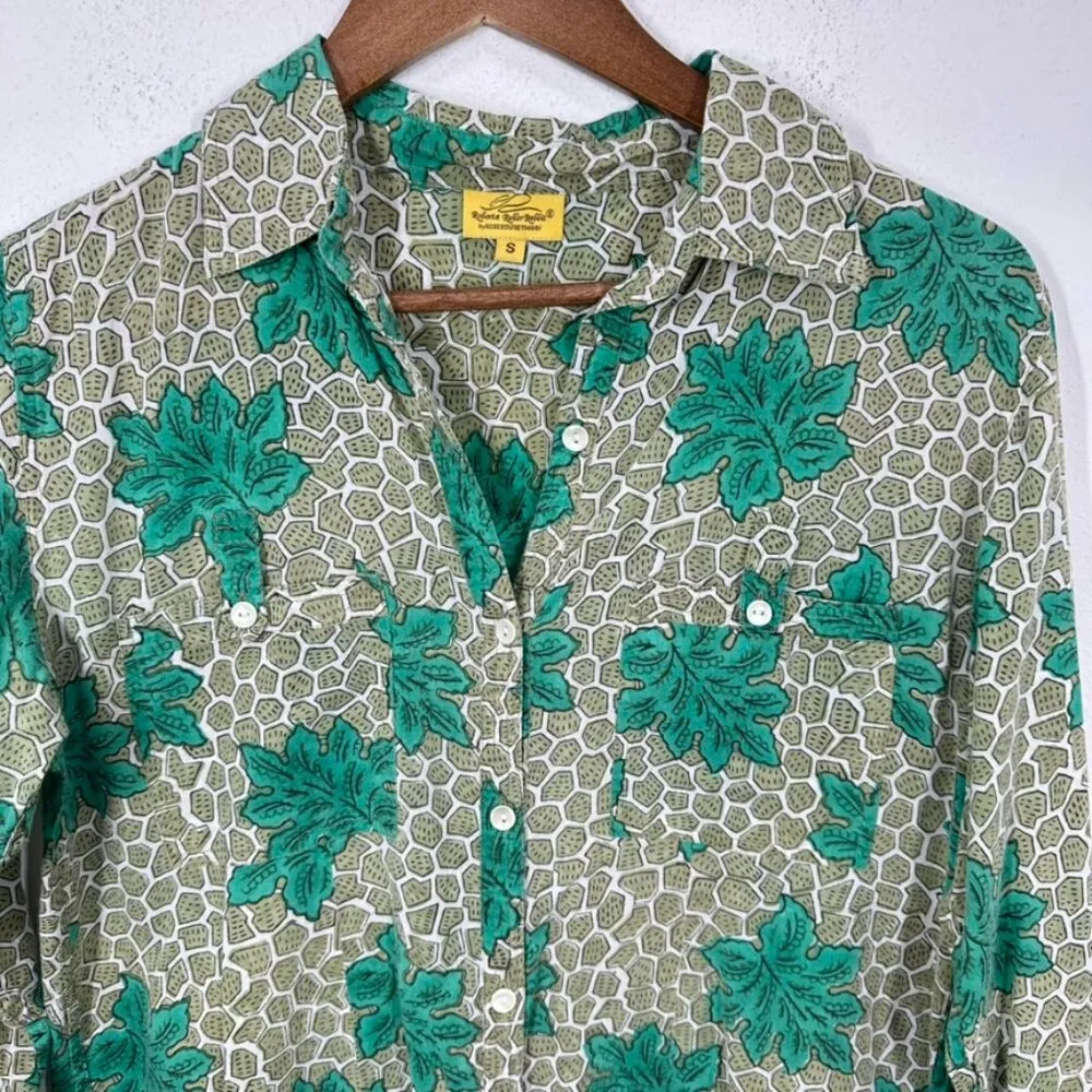 Roberta Roller Rabbit Green Mini Shirt Dress Palm Leaf Cotton Classic Preppy - Image 4