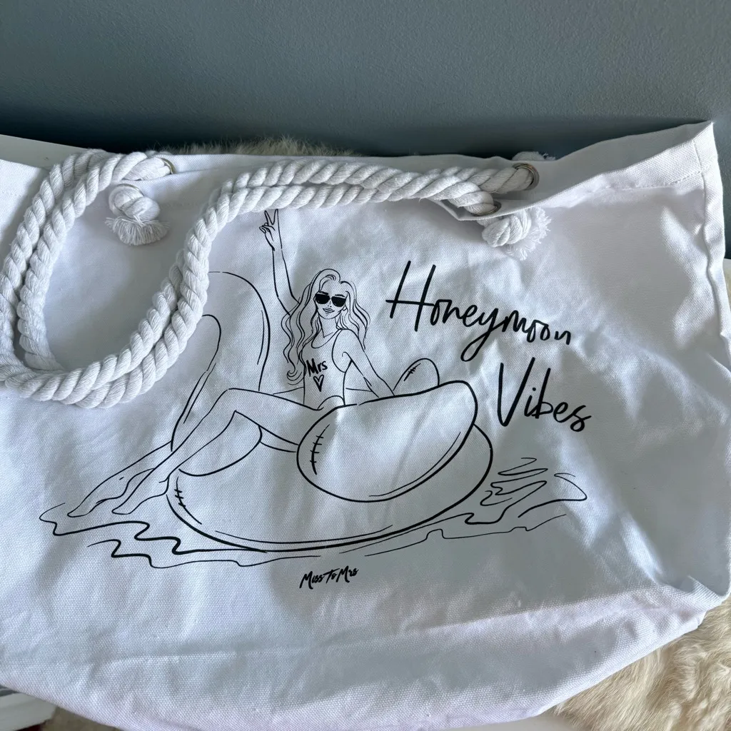Miss to Mrs Honeymoon Vibes Canvas Rope Handle Tote Bag Black - Image 8