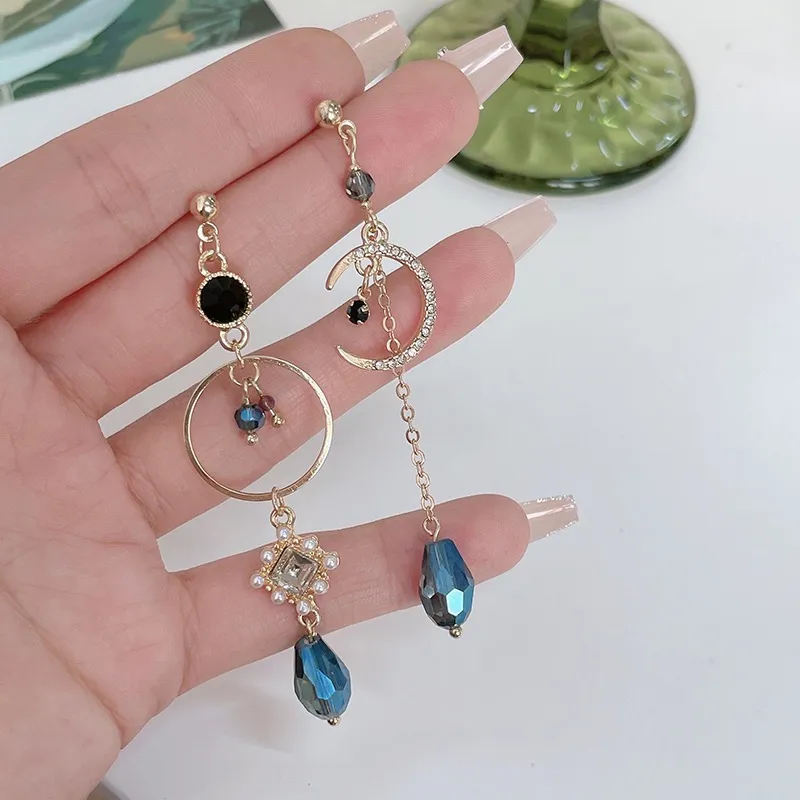 Asymmetry Moon Long Tassel Dangle Drop Earrings for Women Gold - Image 4