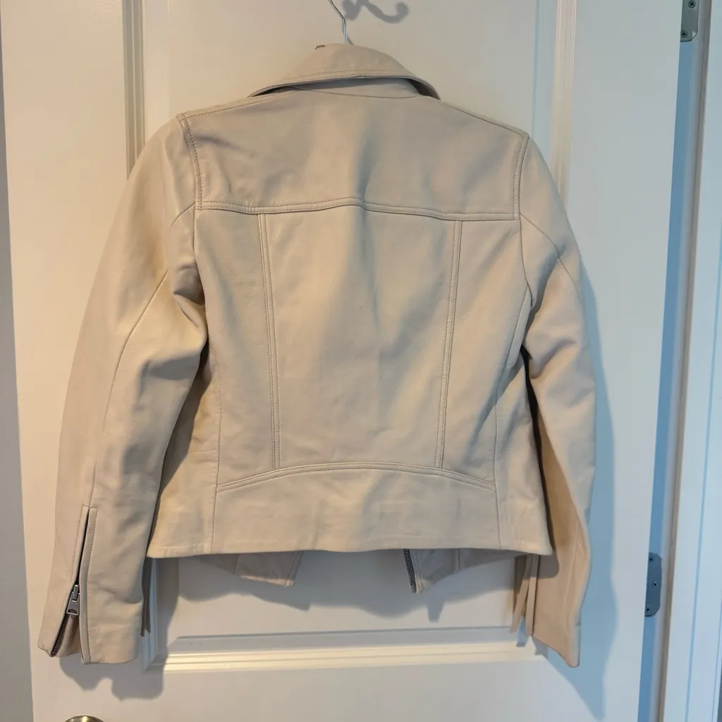 ALL SAINTS Dalby Off White Leather Biker Jacket | Size 2 - Image 6