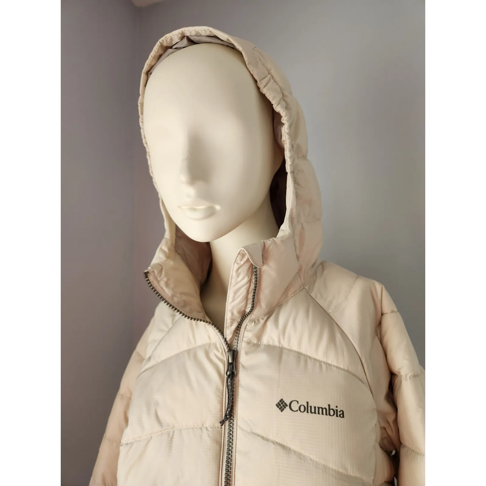 Columbia Karis Gale Long Hooded Puffer Jacket Off White Winter Coat Sz‎ Small - Image 11
