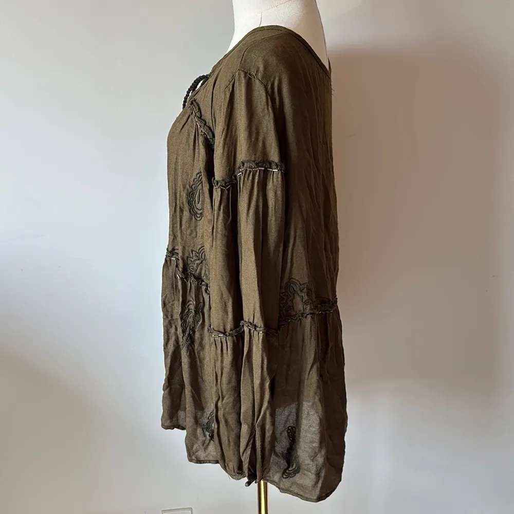 Lane Bryant Green Tie Front Long Sleeve Blouse - Image 3