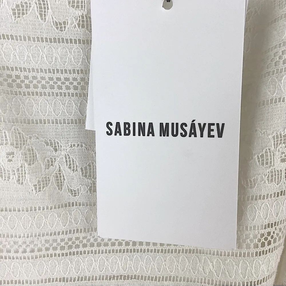 Sabina Musayev Libi Dress Ivory Lace Overlay Flutter Sleeve Ruffle Hem Fairycore Size M - Image 6