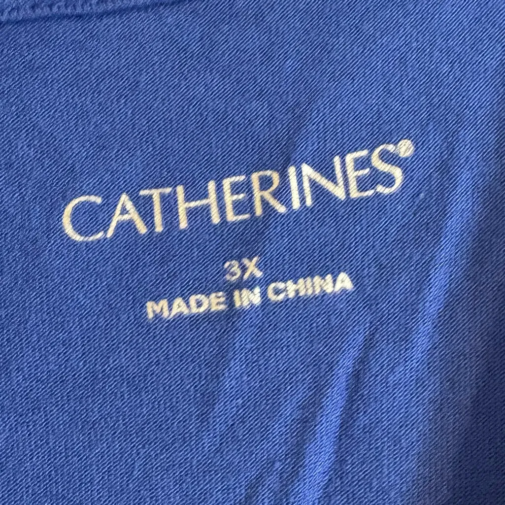 Catherine's Angled Duet Top Size 3X Blue Palm Blouse‎ Flowy Plus Size Flattering - Image 4