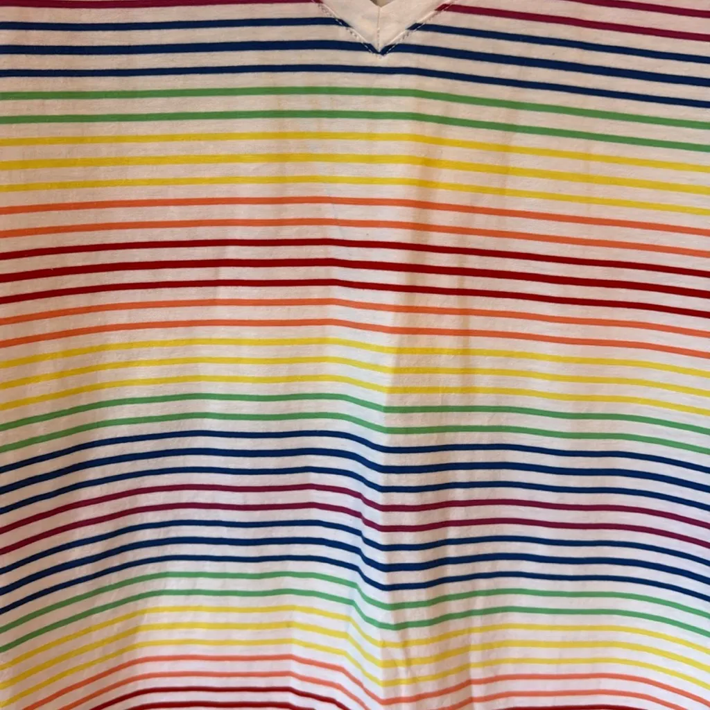 Lands' End Multicolor Rainbow Striped Tee V Neck Medium 10 12 Red - Image 3