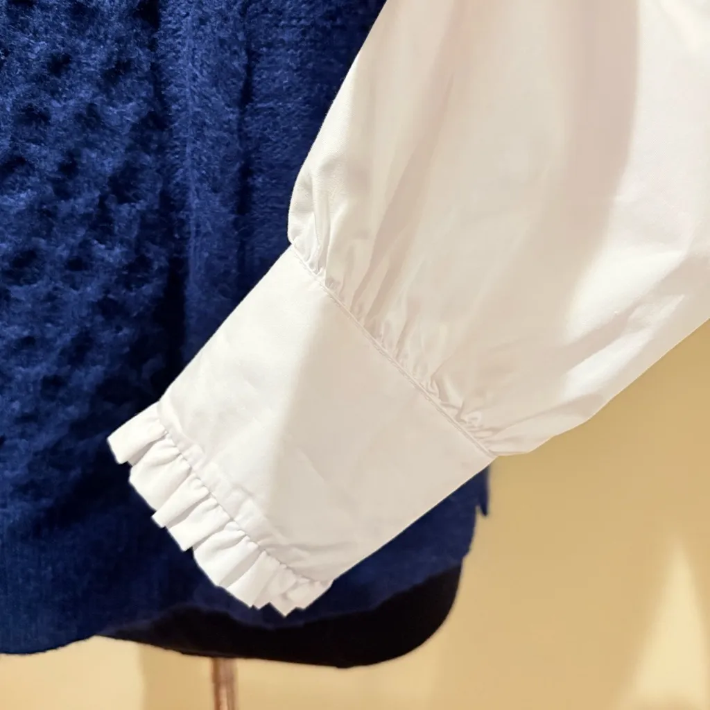 Loft Navy Blue Cable  mixed Knit Women's Sweater L - Image 2