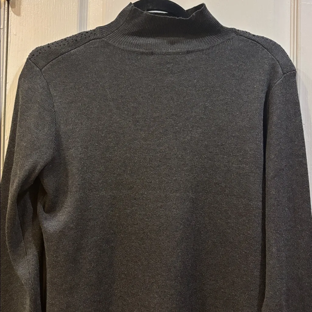 CABLE & GAUGE MOCK TURTLENECK SWEATER DRESS WITH CUT OUT ON FRONT SPARKLES TOO - Image 3