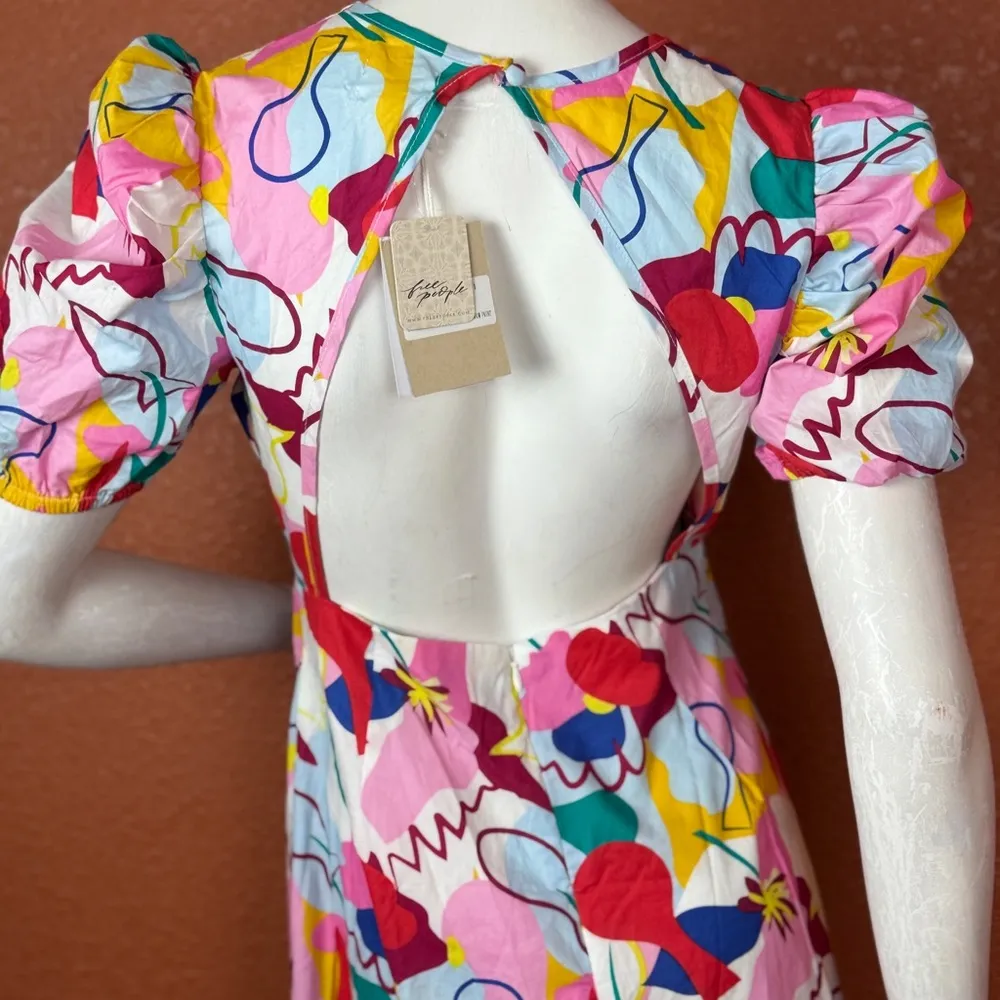 FREE PEOPLE Glamorous Abstract Rainbow Colorful Abstract Print dress Size 6. E51 - Image 2