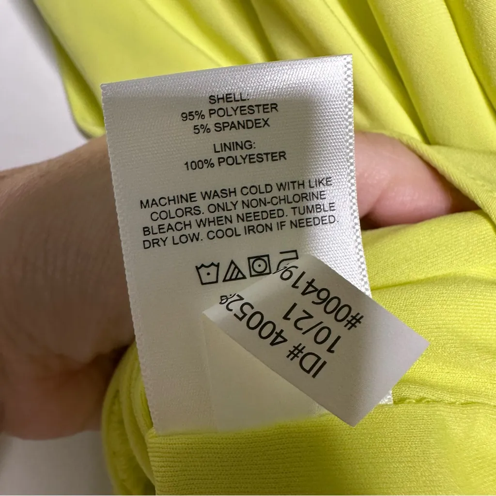 EXPRESS NWT Draped Mock Neck Open Back Thong Bodysuit Size Medium Neon Yellow - Image 9