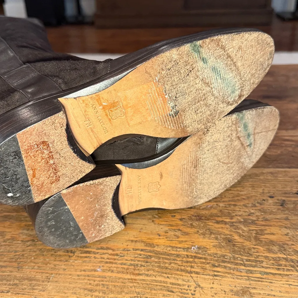 Ann Taylor Brown Leather & Suede Riding Boots Size 7 - Image 6