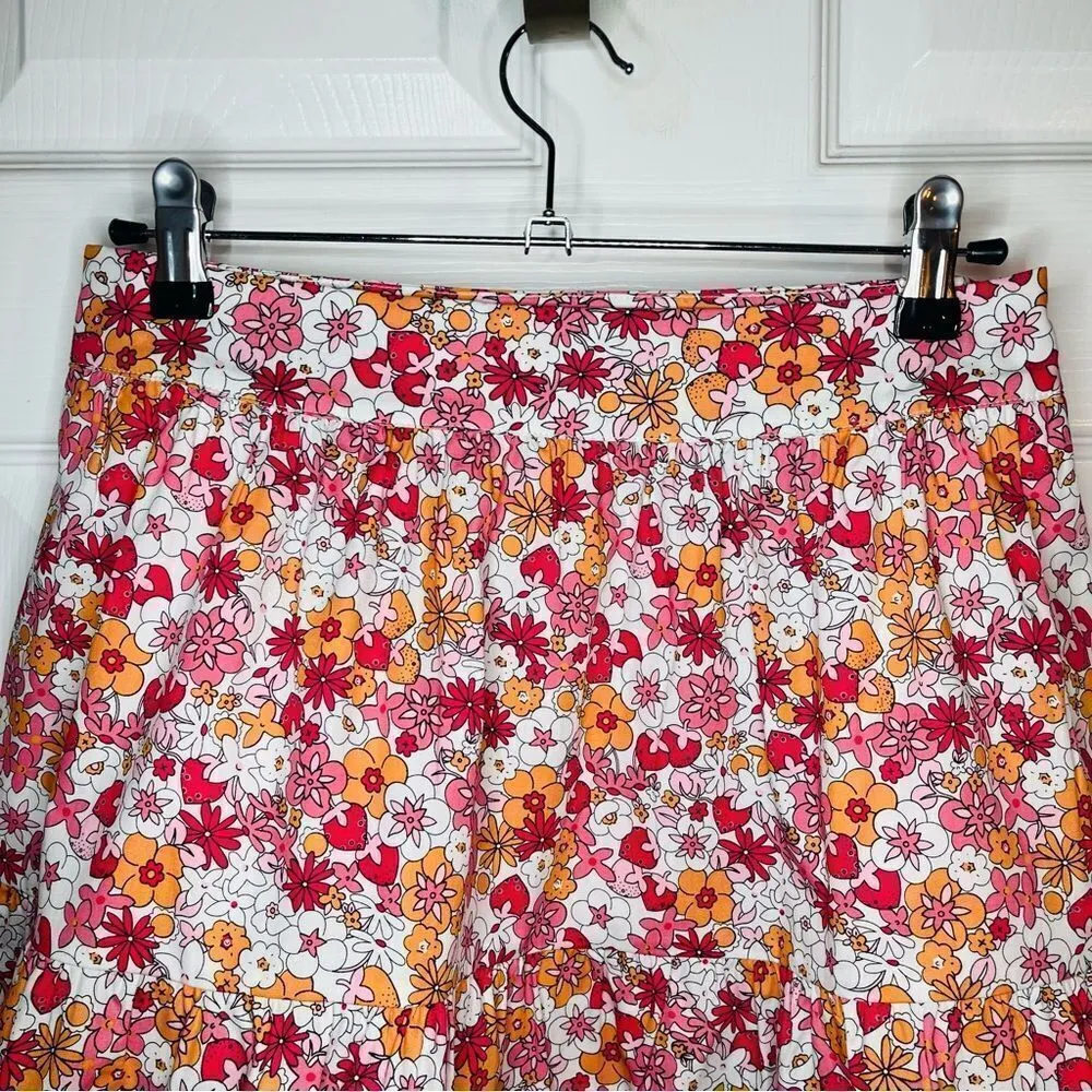 Modcloth Dolls On Parade Tiered Skirt Casusl Cotton Aline Mini Pink Orange M NWT - Image 5