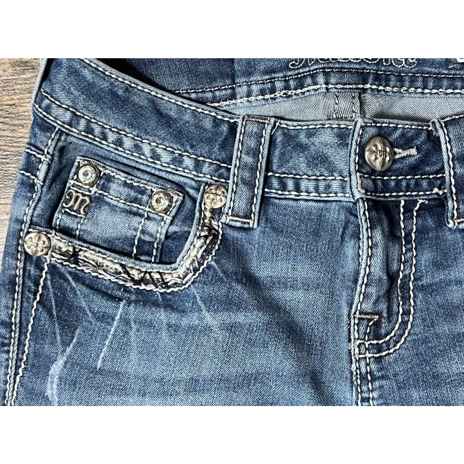 Miss Me Jeans Womens Size 25 Mid Rise Distressed Skinny Angel Wing Bling Y2K EUC - Image 10