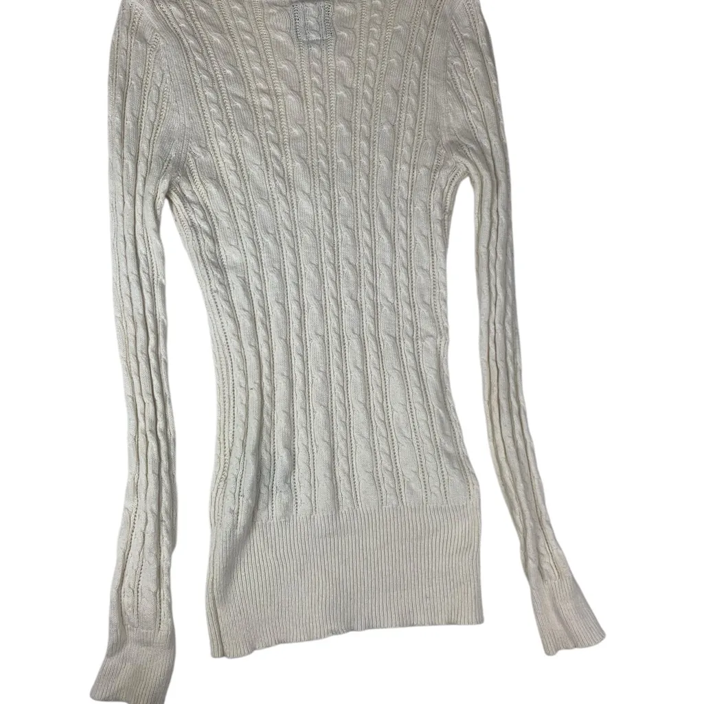 American Eagle Outfitters size medium y2k V-Neck Sweater long cream cable knit p - Image 2