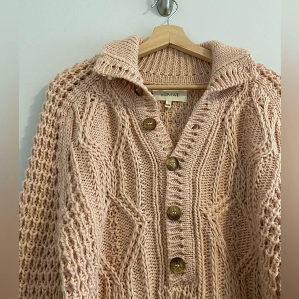 The Great. The Cozy Cable Pullover Sweater in Pale Blush Size Large Wool Blend Pink - Image 11